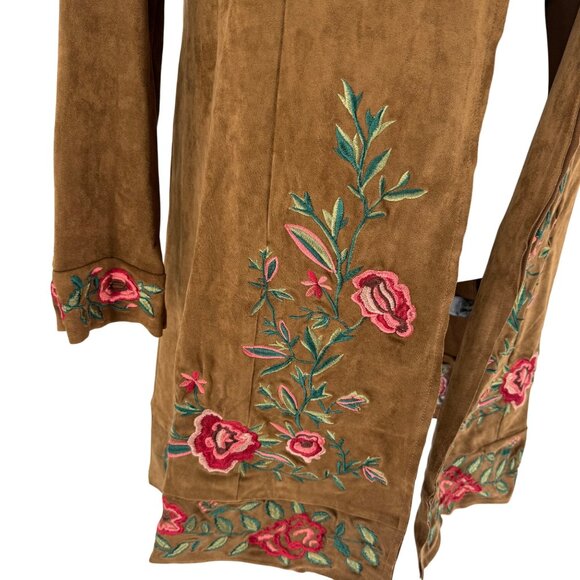 Curations Embroidered Open Front Suede Feel Jacket S Brown - Picture 3 of 10